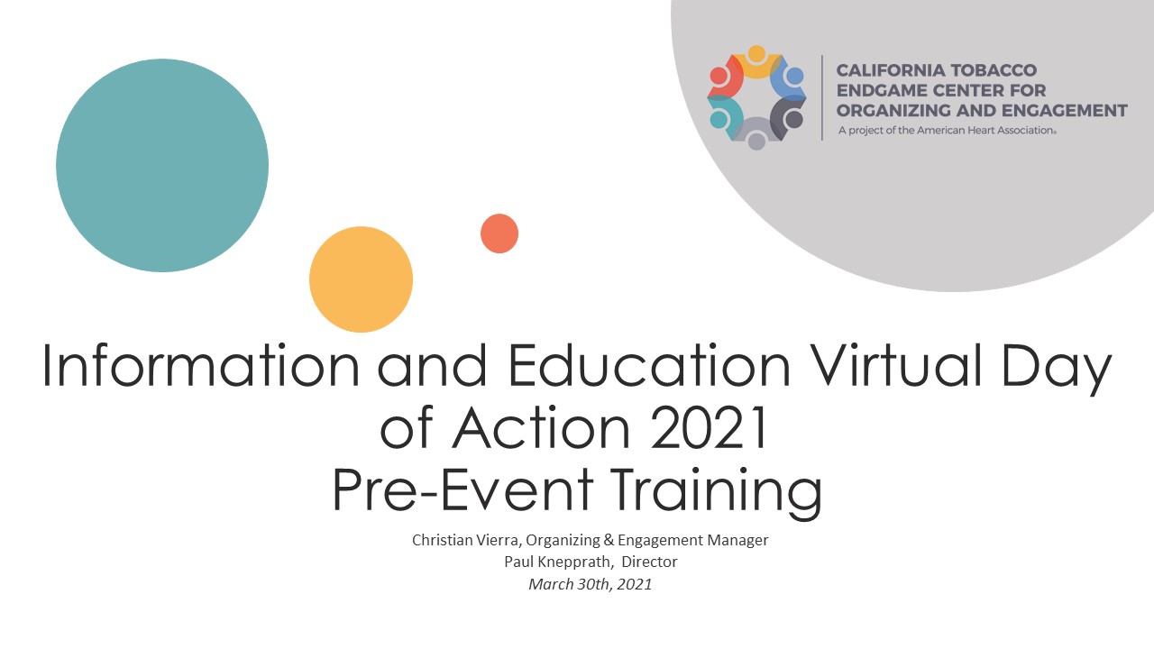 I&E Virtual Day of Action 2021 Pre-Event Training Presentation
