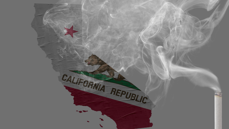 State of California covered in cigarette smoke